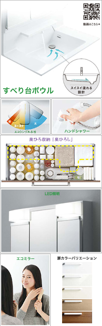 洗面化粧台　Ｖシリーズ　機能紹介